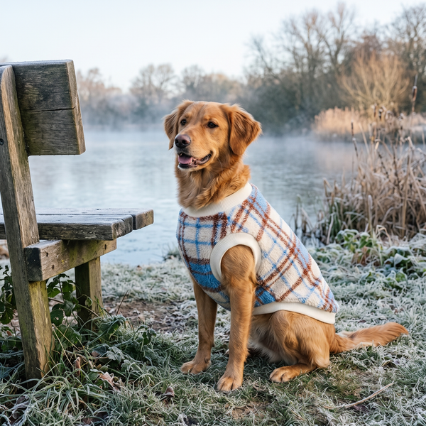 TartanHug Plush Dog Jumper in Blue - lifestyle 1