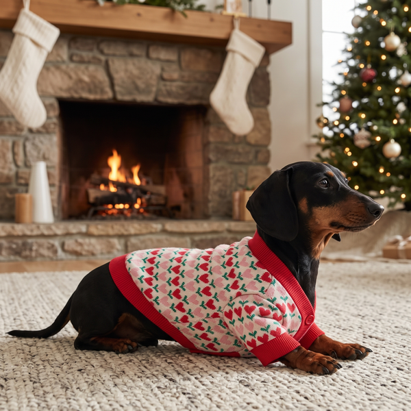 HeartIsle Fair Isle Dog Cardigan in Red - lifestyle 1