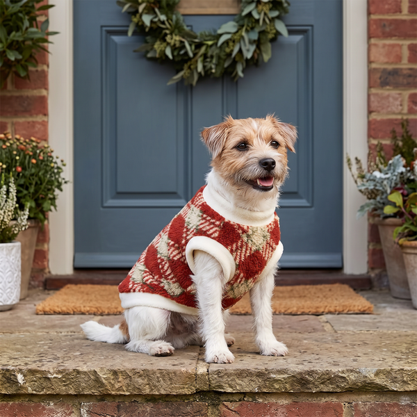 TartanHug Plush Dog Jumper in Red - lifestyle 2