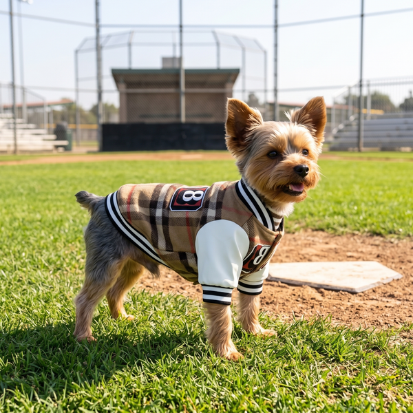 PlaidSlugger Sporty Baseball Dog Jacket in Fleece baseball jacket - lifestyle 1