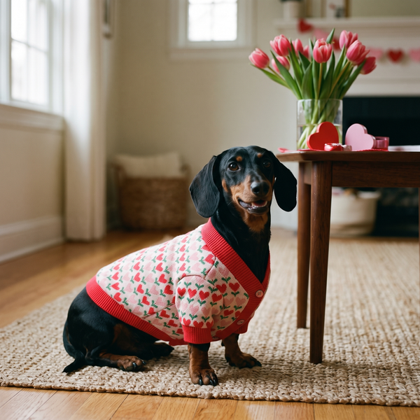 HeartIsle Fair Isle Dog Cardigan in Red - lifestyle 3