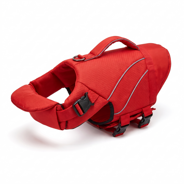 TideBuoy Ripstop Dog Life Jacket in Red - white background