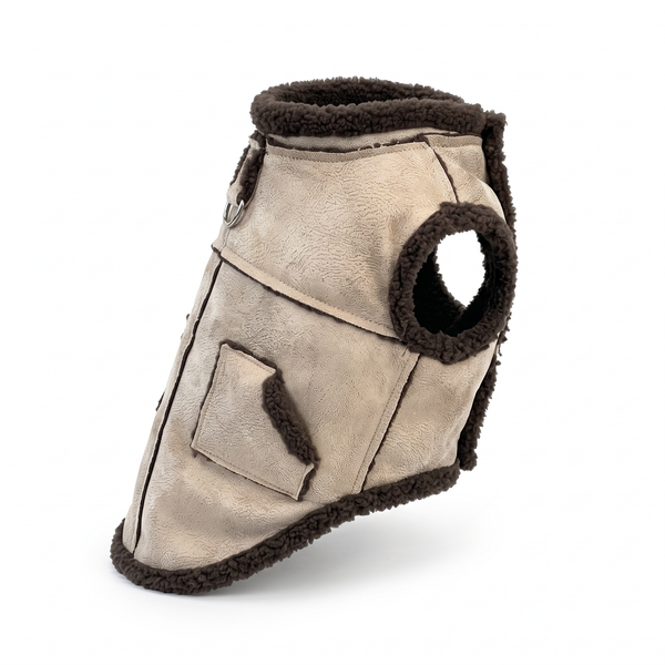 SuedeDash Retro Dachshund Dog Vest in Khaki - white background
