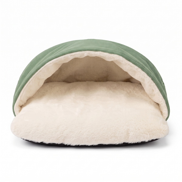KittyBurrow Cat Sleeping Bag Fuzzy Faux Fur Cave Bed - Green