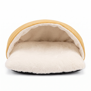 KittyBurrow Cat Sleeping Bag Fuzzy Faux Fur Cave Bed - Yellow
