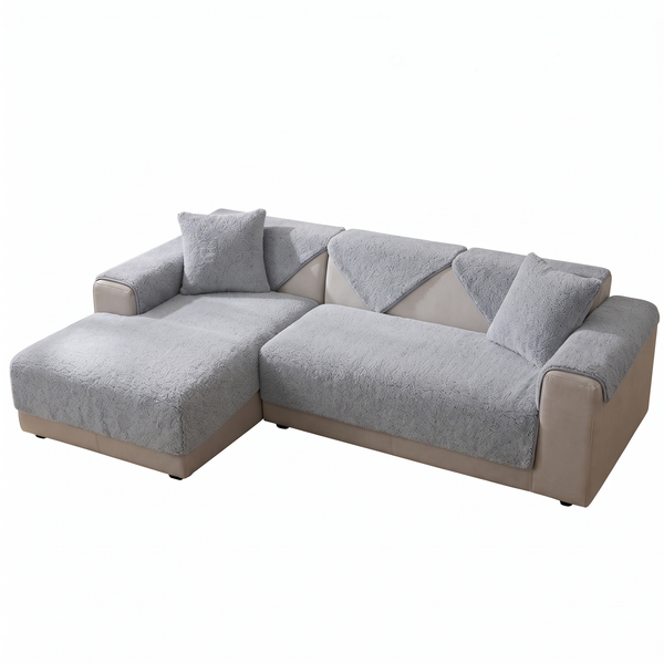 LambLoft Sherpa Sofa Cover Thick Non-Slip Couch Protector - Grey