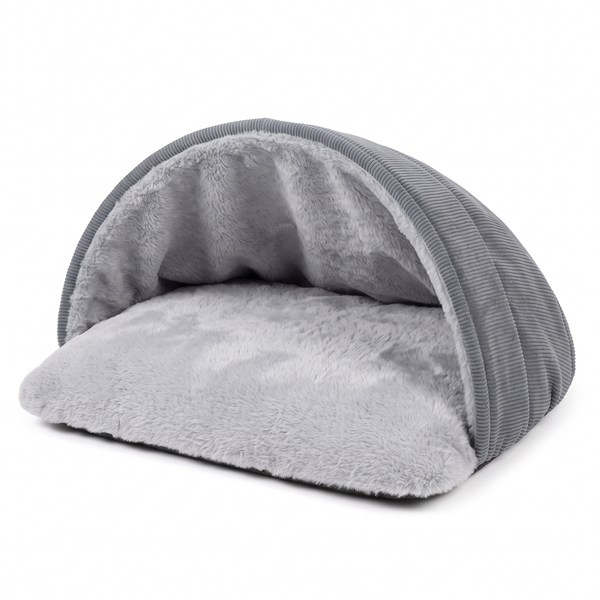 KittyBurrow Cat Sleeping Bag Fuzzy Faux Fur Cave Bed - Grey