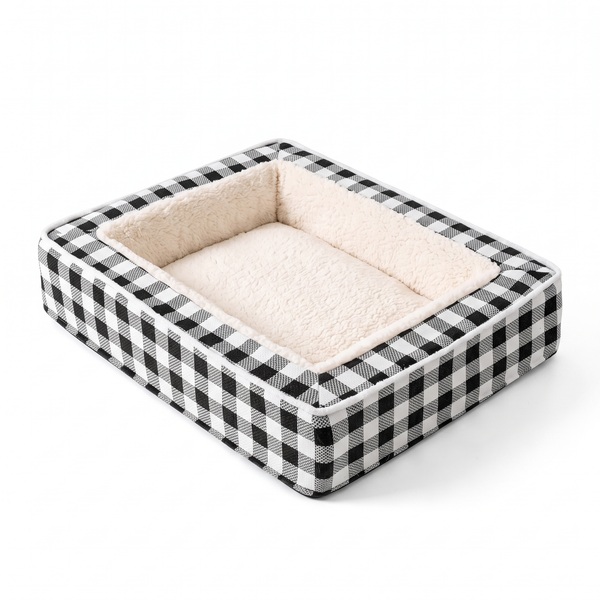 TartanHaven Calming Dog Bed Washable Plaid Bolster Nest - Black XL