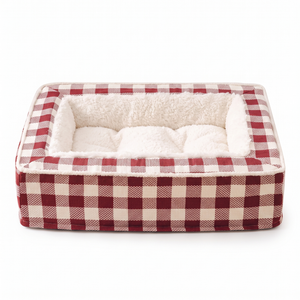 TartanHaven Calming Dog Bed Washable Plaid Bolster Nest - Red