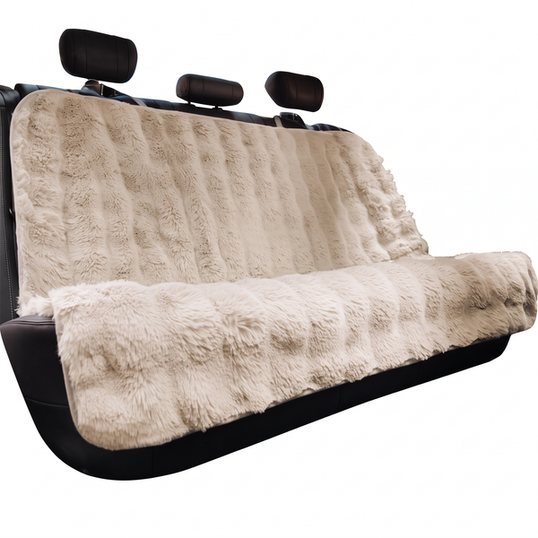 WarmTrek Dog Car Seat Cover Fluffy Non-Slip Faux Fur Throw - Khaki Full Seat