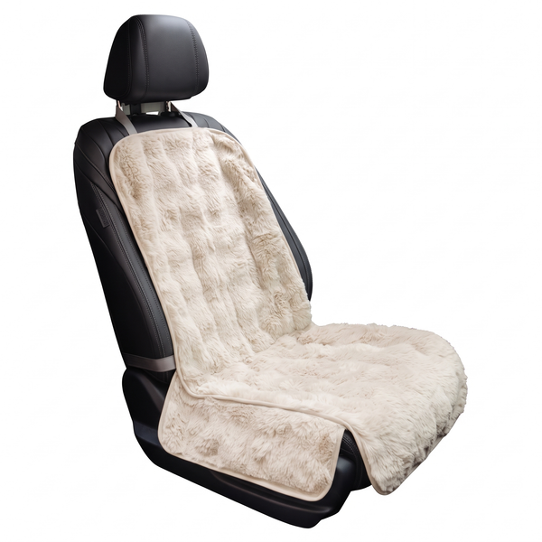 WarmTrek Dog Car Seat Cover Fluffy Non-Slip Faux Fur Throw - Khaki One Seat