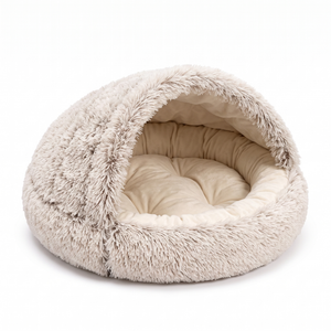 HideawayPod Covered Pet Bed Plush Hooded Cave Nest - Khaki