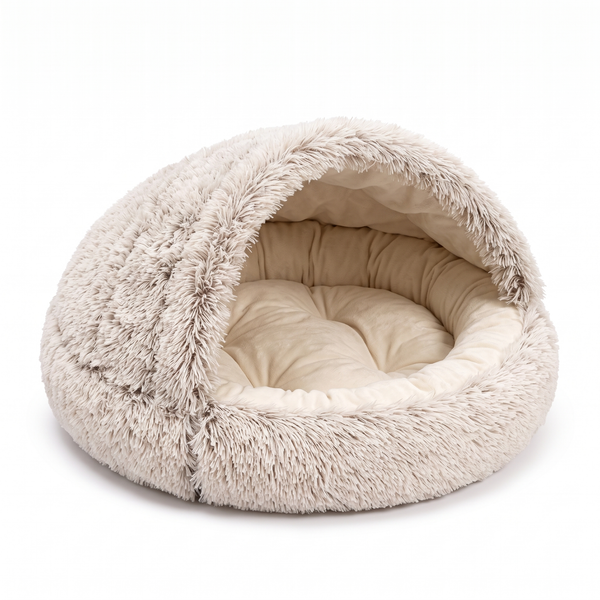 HideawayPod Covered Pet Bed Plush Hooded Cave Nest - Khaki