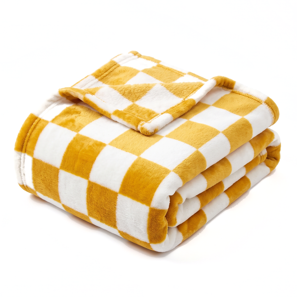 PlaidPetal Flannel Pet Blanket Checkered Dog & Cat Throw - Yellow