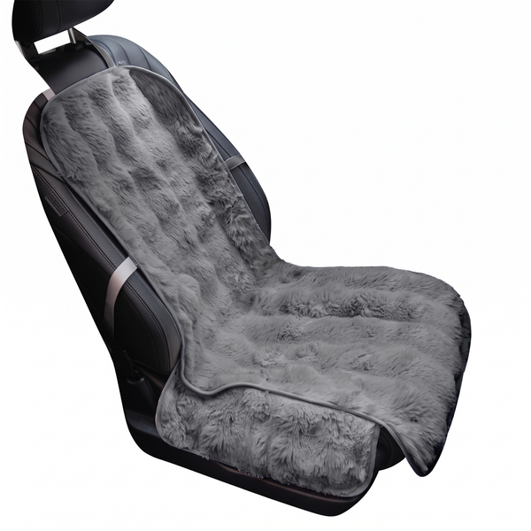 WarmTrek Dog Car Seat Cover Fluffy Non-Slip Faux Fur Throw - Grey One Seat