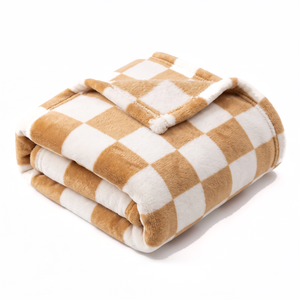 PlaidPetal Flannel Pet Blanket Checkered Dog & Cat Throw - Khaki