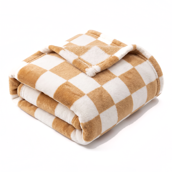 PlaidPetal Flannel Pet Blanket Checkered Dog & Cat Throw - Khaki