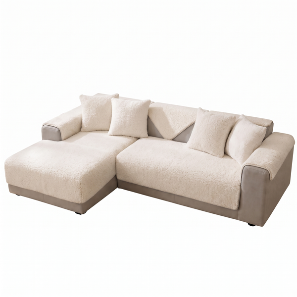LambLoft Sherpa Sofa Cover Thick Non-Slip Couch Protector - White