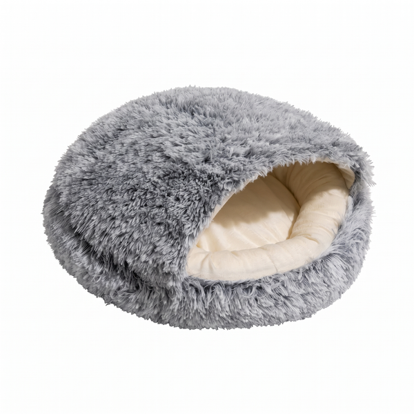 HideawayPod Covered Pet Bed Plush Hooded Cave Nest - Grey