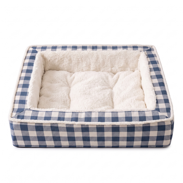 TartanHaven Calming Dog Bed Washable Plaid Bolster Nest - Blue XL