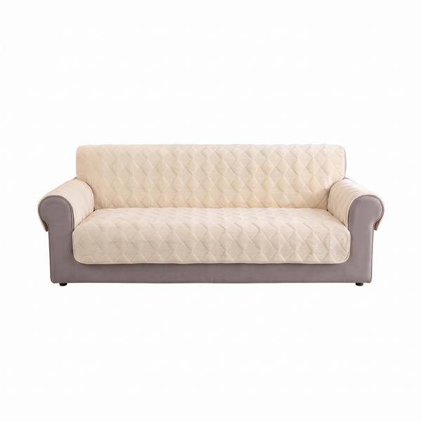 StarHush Quilted Velvet Sofa Cover - Cream
